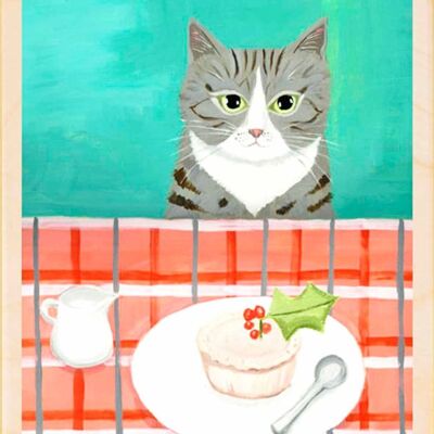 Wooden Postcard CHRISTMAS CAT Christmas Card