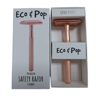 Maquinilla de Afeitar Premium Eco&Pop, Metal Oro Rosa