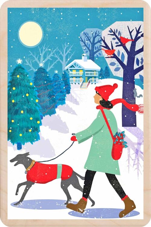 Wooden Postcard GREYHOUND Christmas Card