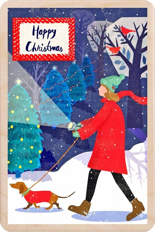 Wooden Postcard DACHSHUND Christmas Card