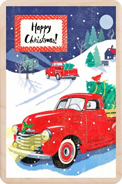 Wooden Postcard CHRISTMAS TRUCK Christmas Card