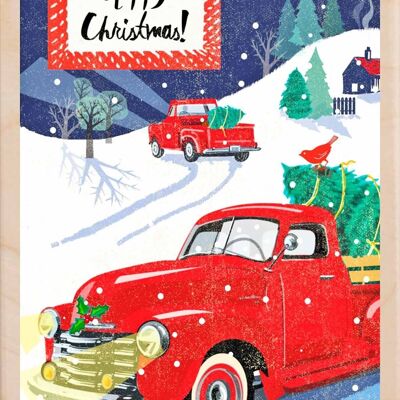 Carte postale en bois CAMION DE NOËL Carte de Noël