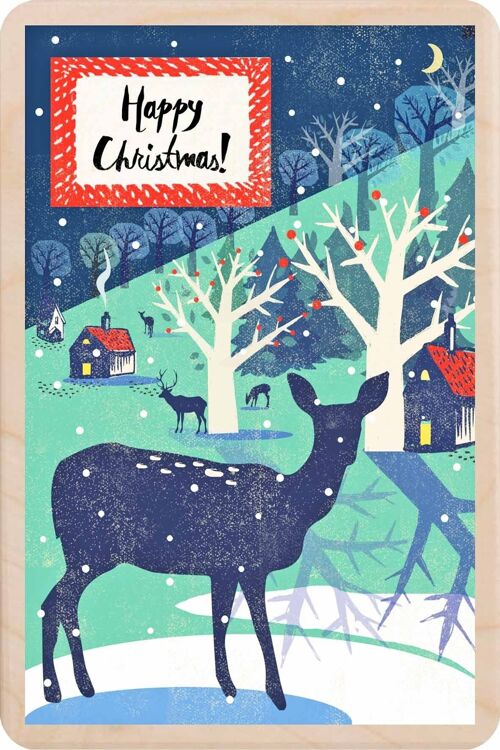 Wooden Postcard OH DEER Christmas Card