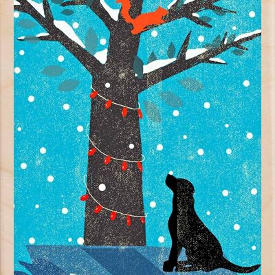 Holzpostkarte ROTES EICHHÖRNCHEN Weihnachtskarte