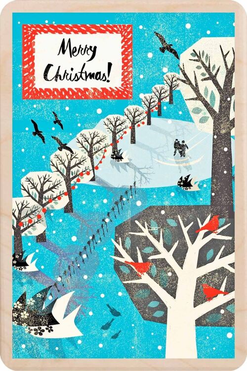 Wooden Postcard WINTER WONDERLAND Christmas Card