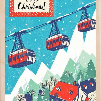 Holzpostkarte SKI LIFT Weihnachtskarte