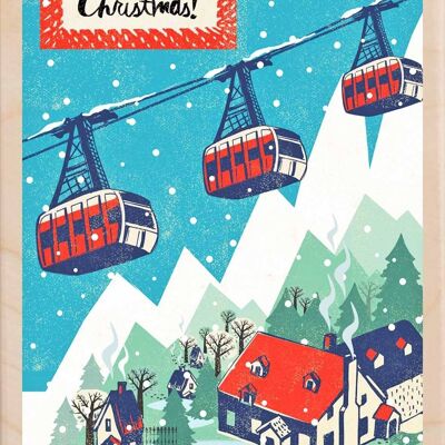 Carte postale en bois Carte de Noël des remontées mécaniques