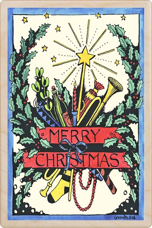 Wooden Postcard MERRY CHRISTMAS Christmas Card