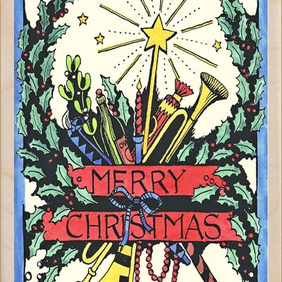 Wooden Postcard MERRY CHRISTMAS Christmas Card