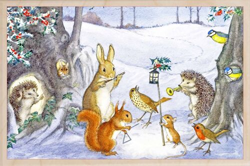 Wooden Postcard CAROLLING ANIMALS Christmas Card