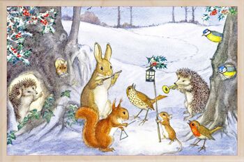 Carte postale en bois CARROLLING ANIMAUX Carte de Noël 1