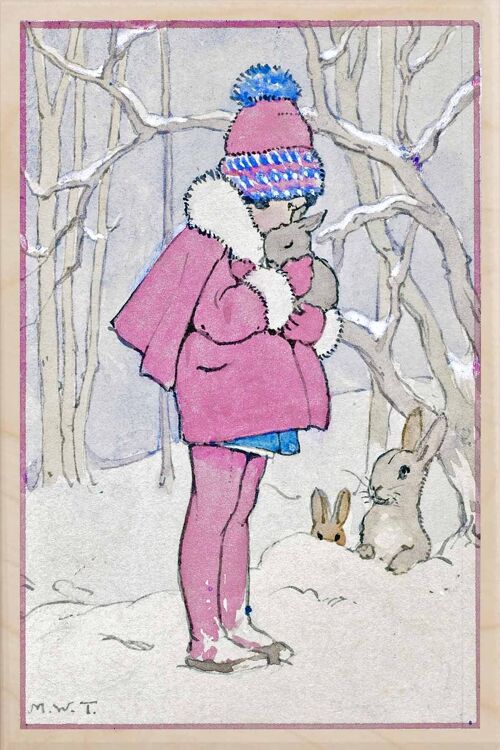 Wooden Postcard BUNNY HUG Christmas Card