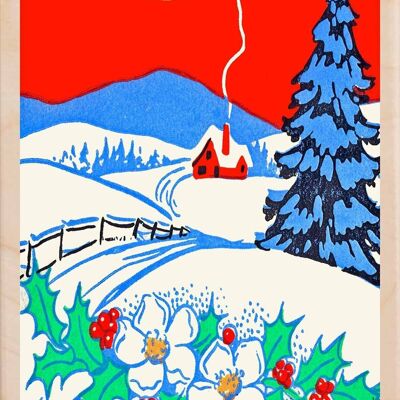 Cartolina in legno CHALET SALUTI Cartolina di Natale