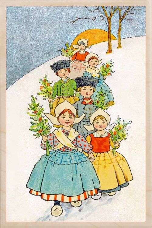 Wooden Postcard CHRISTMAS KINDEREN Christmas Card