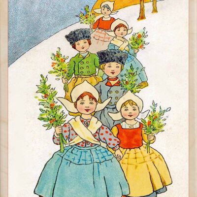 Wooden Postcard CHRISTMAS KINDEREN Christmas Card