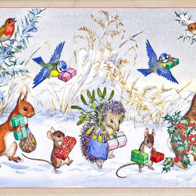 Carte postale en bois NOËL ARRIVE Carte de Noël