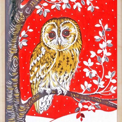 Wooden Postcard CHRISTMAS OWL Christmas Card