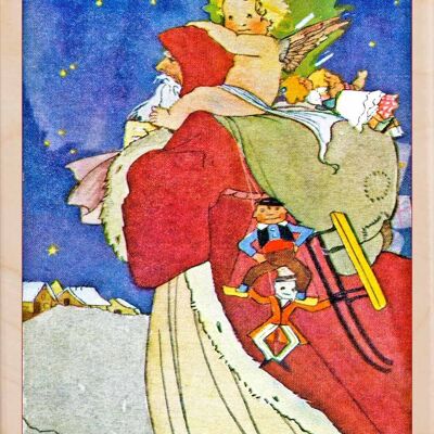 Carte postale en bois PÈRE NOËL Carte de Noël