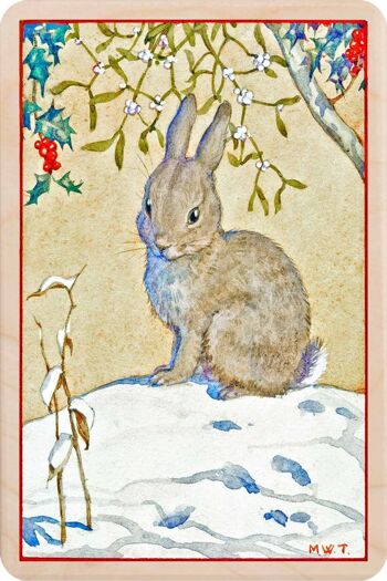 Carte postale en bois PETIT LAPIN Carte de Noël 1