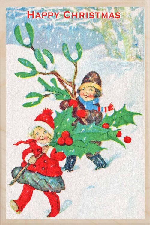 Wooden Postcard HOLLY AND MISTLETOE Christmas Card