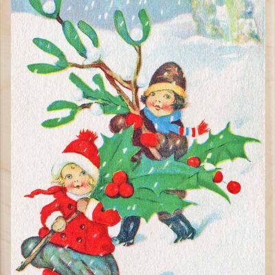 Wooden Postcard HOLLY AND MISTLETOE Christmas Card