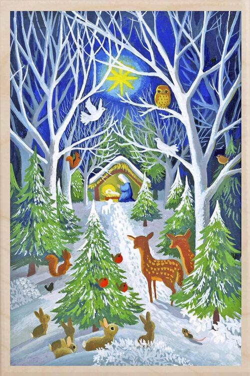 Wooden Postcard NATIVITY SCENE Christmas Card
