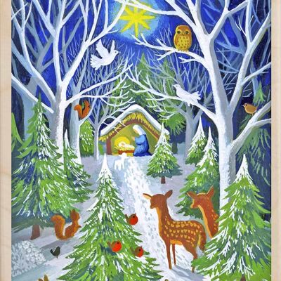 Wooden Postcard NATIVITY SCENE Christmas Card