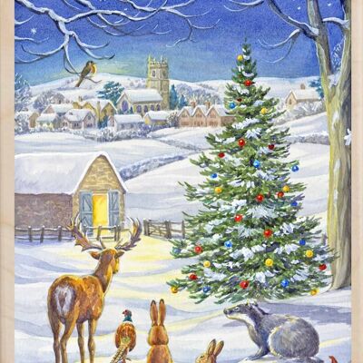 Wooden Postcard WAITING Christmas Card