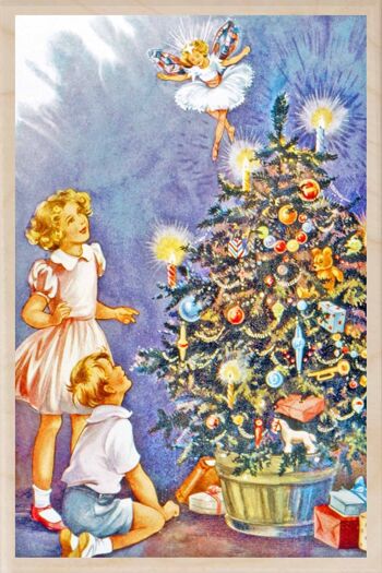 Carte postale en bois NOUS AVONS VU LA FÉE Carte de Noël 1