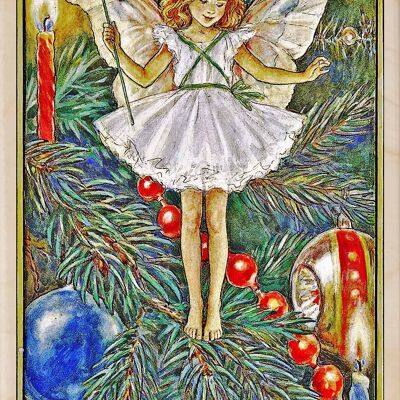 Wooden Postcard CHRISTMAS TREE FAIRY Christmas Card