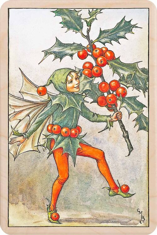 Wooden Postcard HOLLY FAIRY Christmas Card