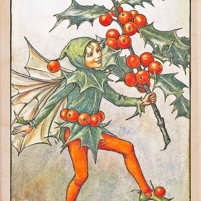 Wooden Postcard HOLLY FAIRY Christmas Card