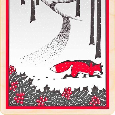 Wooden Postcard RED FOX Christmas Card