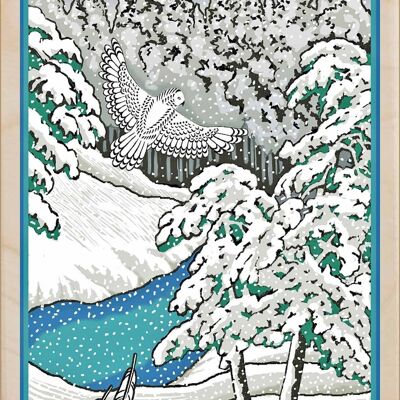 Carte postale en bois SNOW OWL Carte de Noël