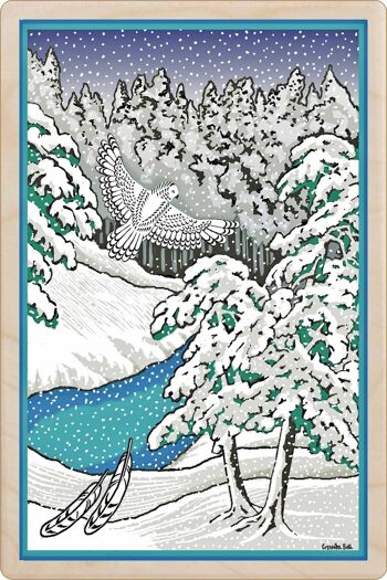Carte postale en bois SNOW OWL Carte de Noël 1