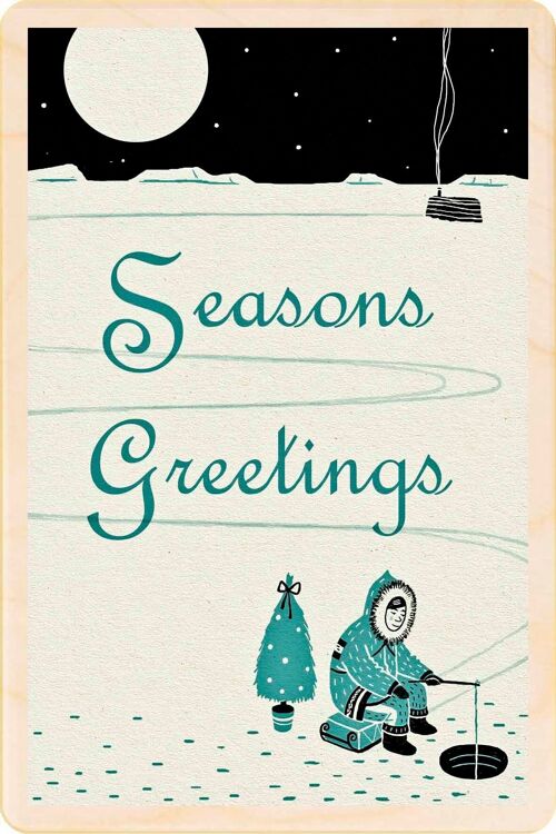Wooden Postcard SEASONS GREETINGS Christmas Card
