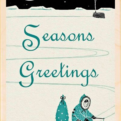 Wooden Postcard SEASONS GREETINGS Christmas Card