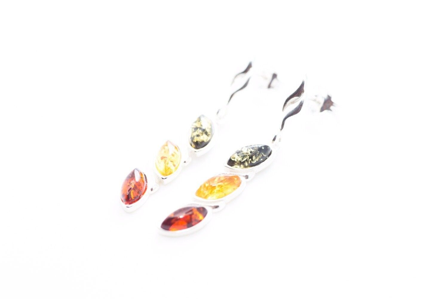 Pendientes largos de ámbar multicolor