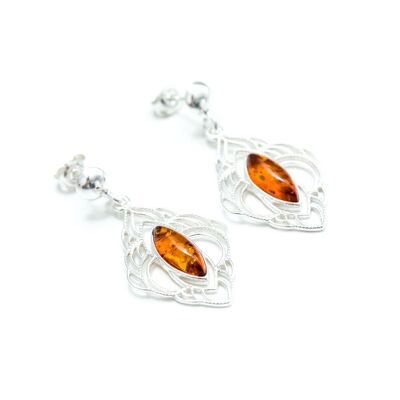 Boucles d'Oreilles Ambre Baltique Cadre Lustre