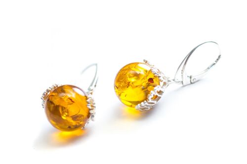 Natural Amber Sphere Earrings