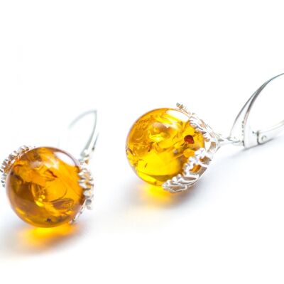 Natural Amber Sphere Earrings
