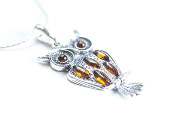 Pendentif Chouette Argent & Ambre 1