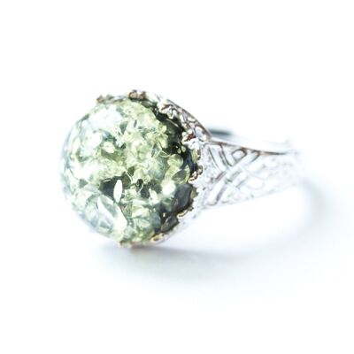 Princess Crown Green Amber Ring