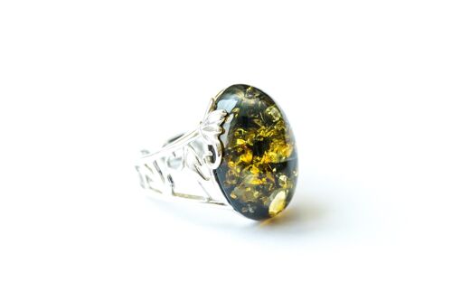 Oval Green Amber Statement Ring
