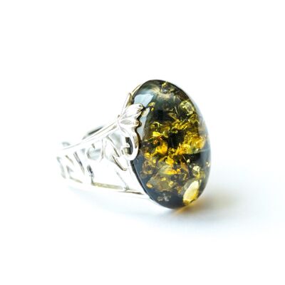 Oval Green Amber Statement Ring