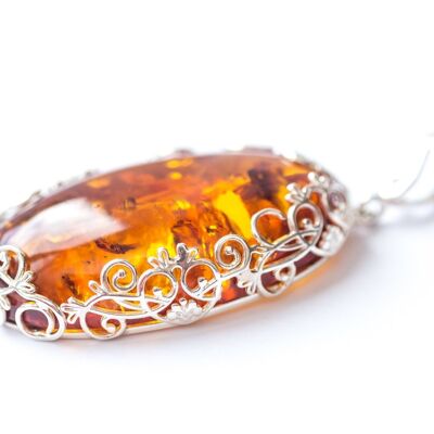 OOAK Floral Frame Amber Pendant & Crystal Necklace Collar