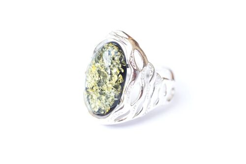 Decorative Green Amber Cuff Ring
