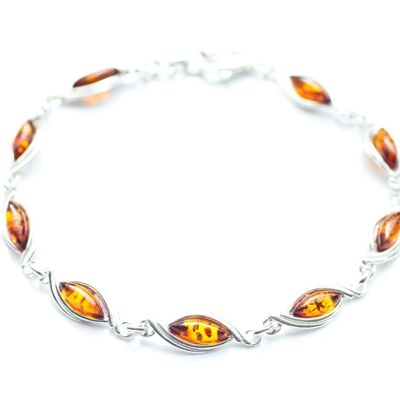 Silver Wave Amber Link Bracelet