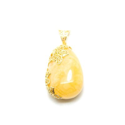 Floral OOAK Gold Plated Yellow Amber Pendant