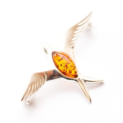 Silver Amber Sparrow Brooch